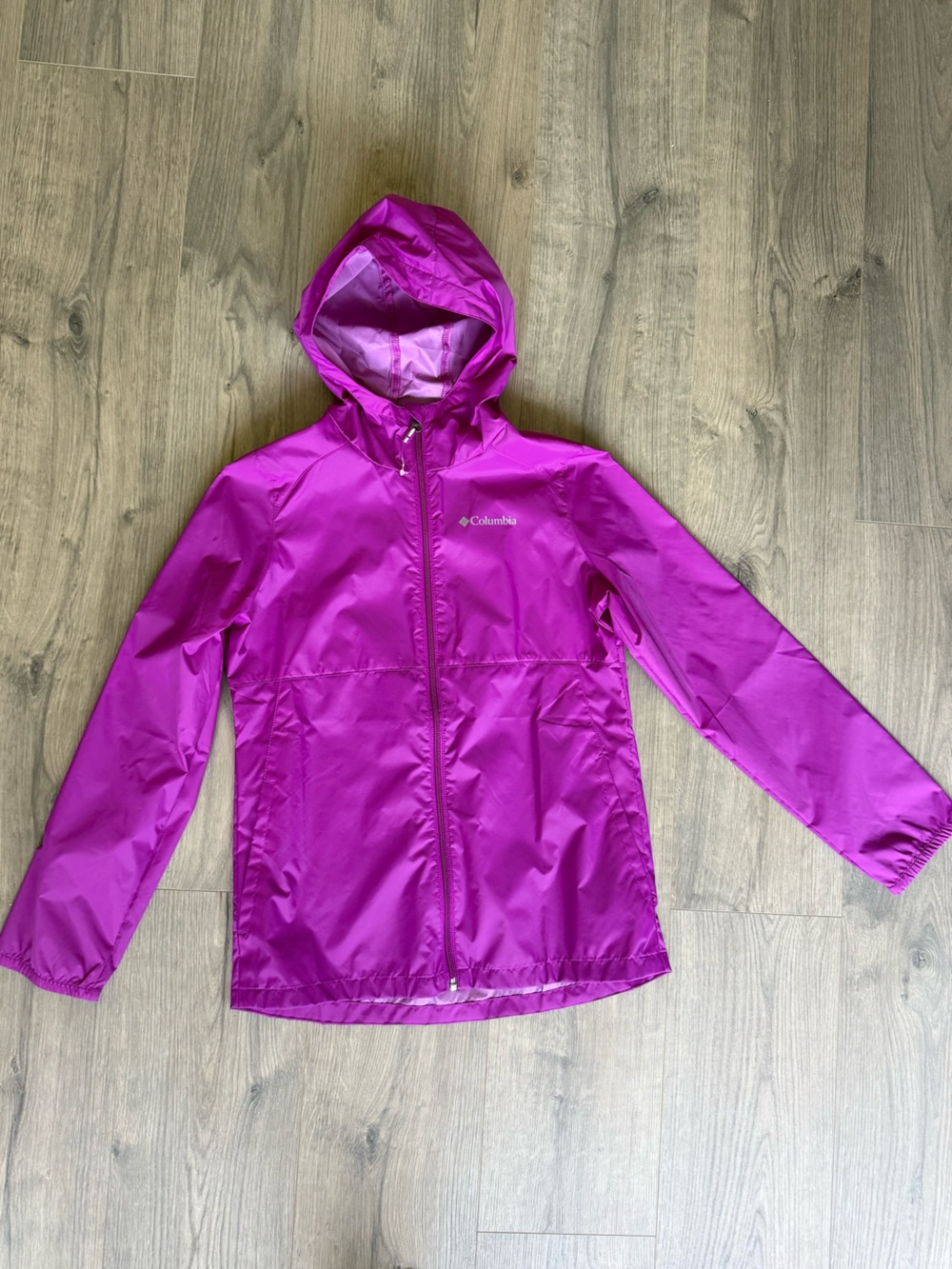 Columbia Girls' Hooded Rain Jacket in Vibrant Magenta